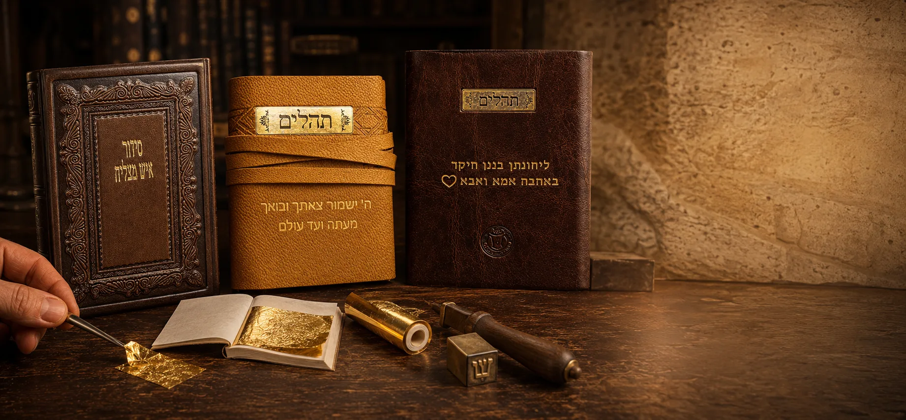 ספרי קודש מעור בעבודת יד עם הטבעת זהב - סטודיו רודי